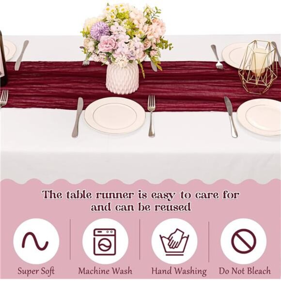 10 Pack Burgundy Cheesecloth Table Runner 10FT Boho Gauze Fabric Table Runner - Picture 4 of 7